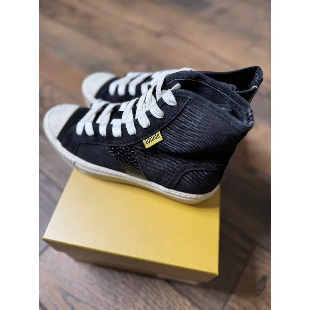 Rhude Bel Airs High Top Canvas Sneakers Black White Crocodile Detail Men's 8 - Picture 3 of 15
